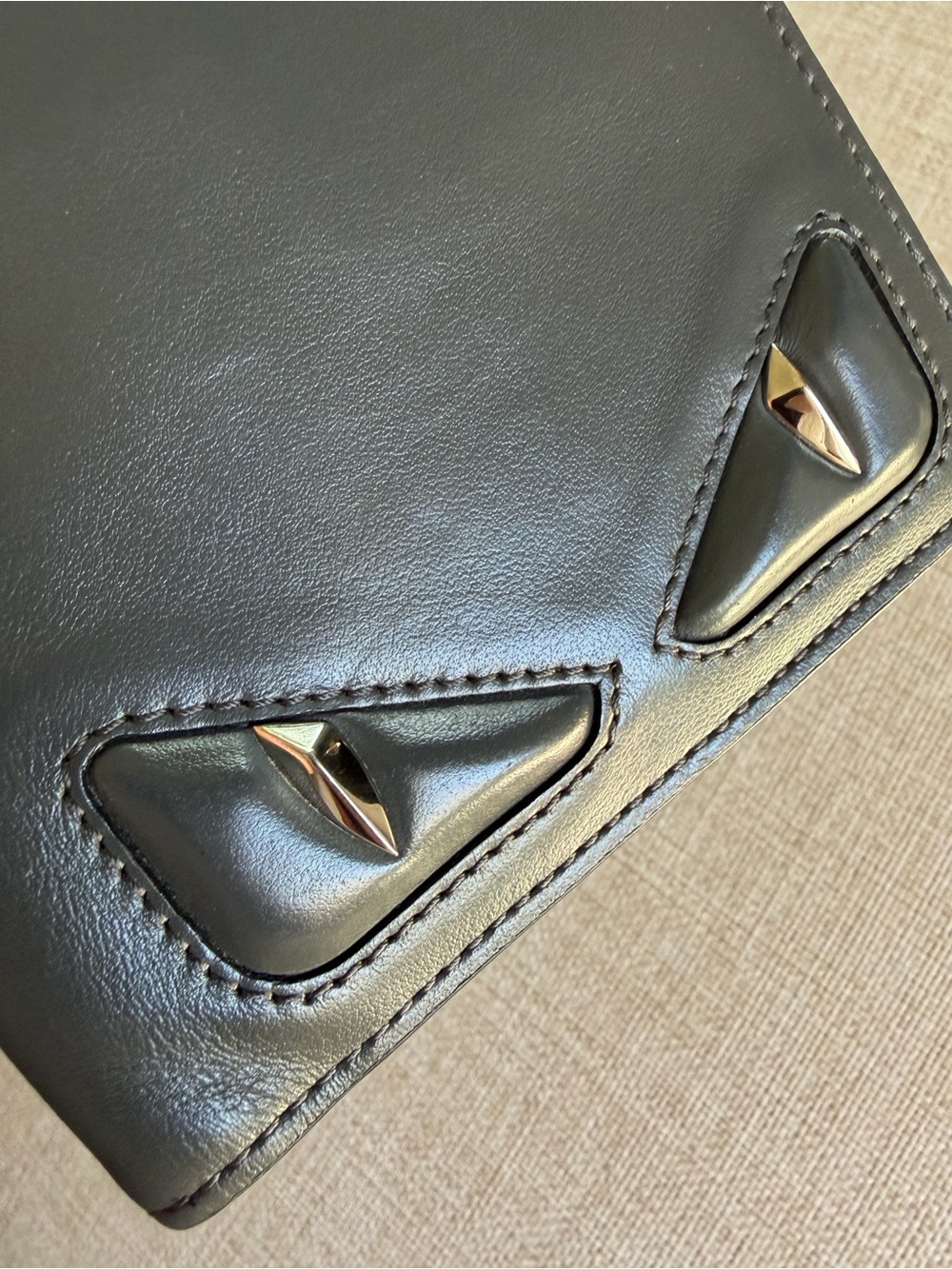 FENDI Bugs Monster Grey Asphalt Leather Palladium Eyes Bifold Men’s Wallet Box - Picture 15 of 15